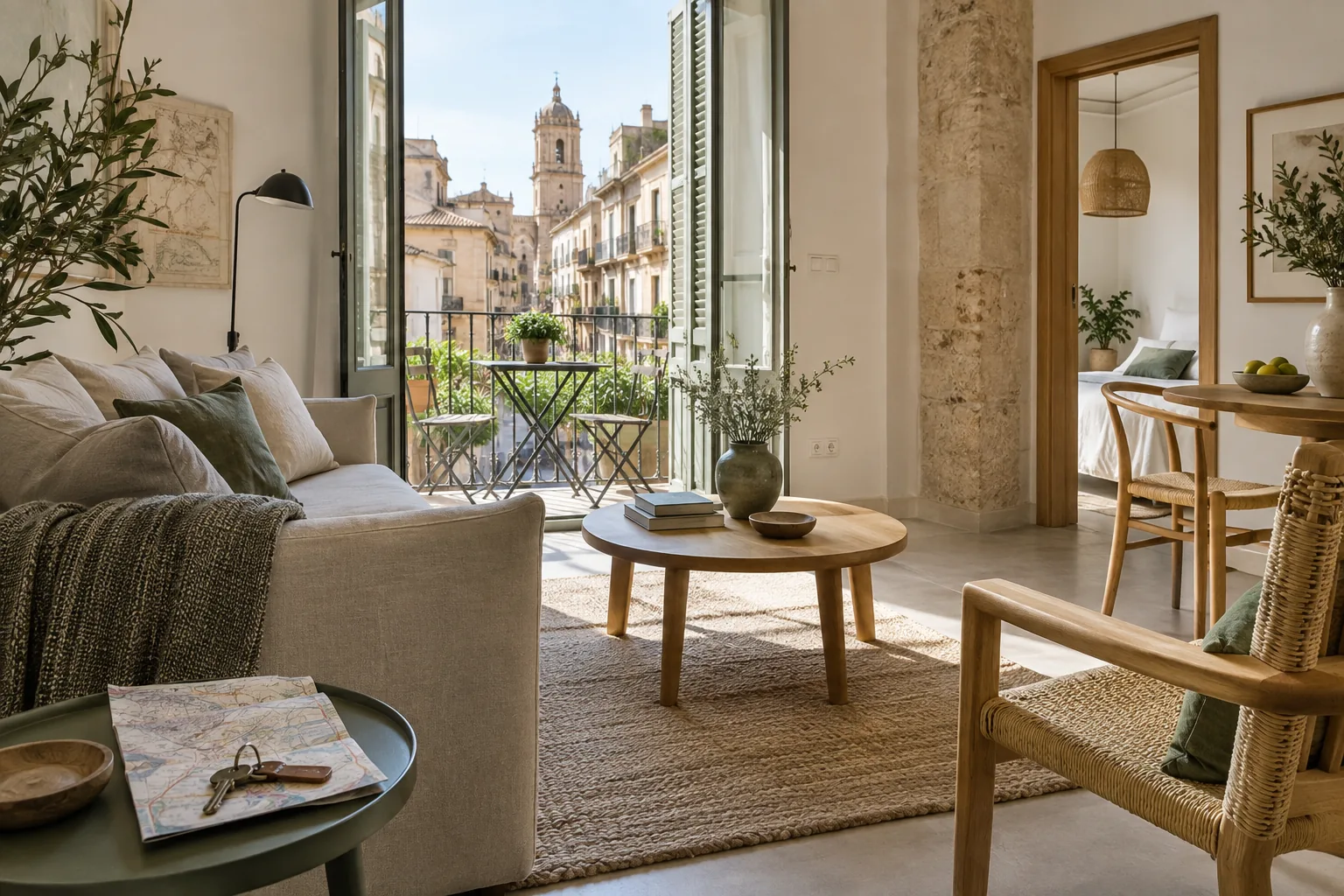 Interior luminoso de apartamento turístico en el centro histórico